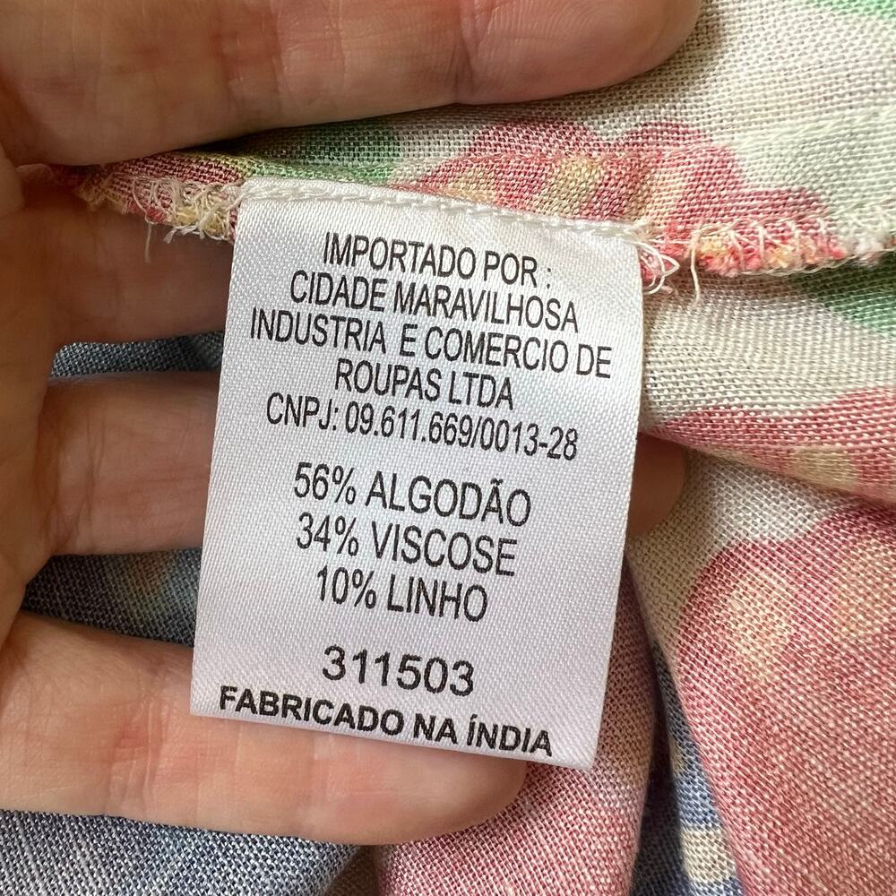 NEW Farm Rio Doce Flor Midi Dress M Floral Tie Front Linen Pom Pom - Picture 13 of 15